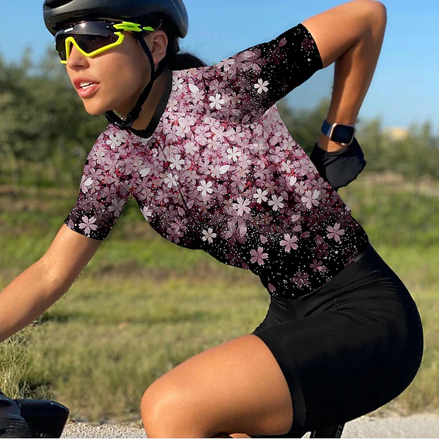 Women's Cycling Jersey Floral Botanical Short Sleeve Bike Top with 3 Rear Pockets Mountain Bike MTB Road Bike Cycling Quick Dry Reflective Strips Back Pocket Moisture Wicking Sports Yellow Pink Blue 13