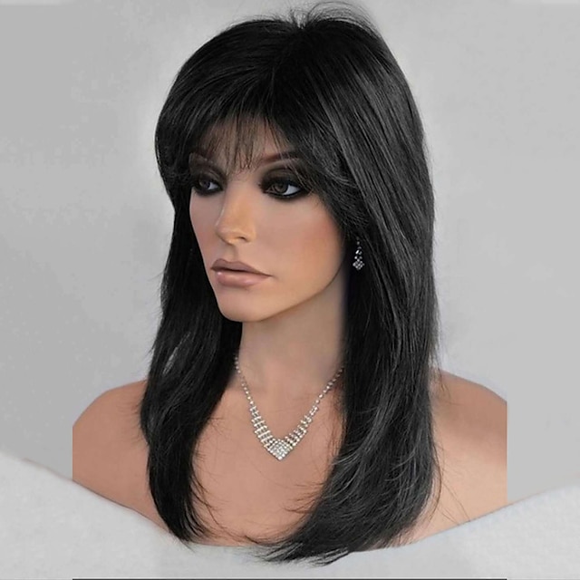  Synthetic Wig Straight With Bangs Machine Made Wig 18 inch Light Brown Dark Wine Black Synthetic Hair Women‘s Adjustable Color GradientHigh Quality Black Brown Wine Christmas Party Wigs