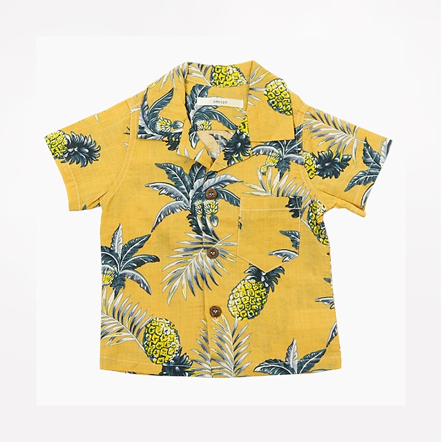 Baby & Kids Matching Outfits | Dad and Son Tops Pineapple Street Print Yellow Short Sleeve Active Matching Outfits - MD89371