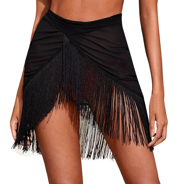  Dam Badkläder Täck Över Strandbotten Baddräkt Fringe Hem Tofs Stylish Standkläder Slät Ren färg Ärmlös Baddräkter