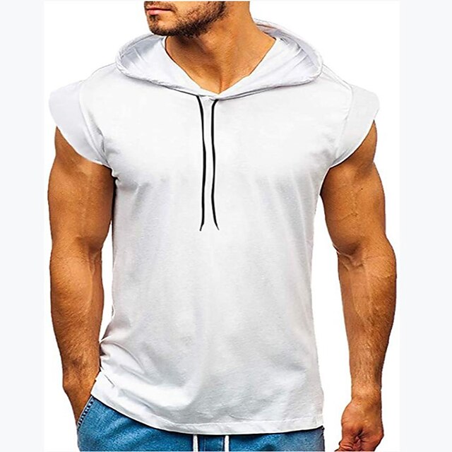 Mens Clothing Mens Tees & Tank Tops | Mens T shirt Tee Solid Color Hooded Street Casual Short Sleeve Tops Basic Fashion Classic 