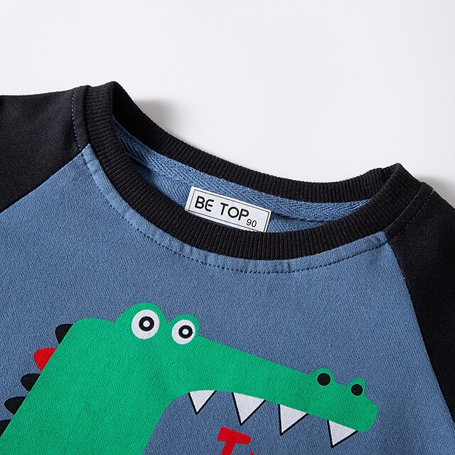 Baby & Kids Boys Clothing | Kids Boys Sweatshirt Long Sleeve Dinosaur Crewneck Blue Yellow Children Tops Fall Spring Active Fash