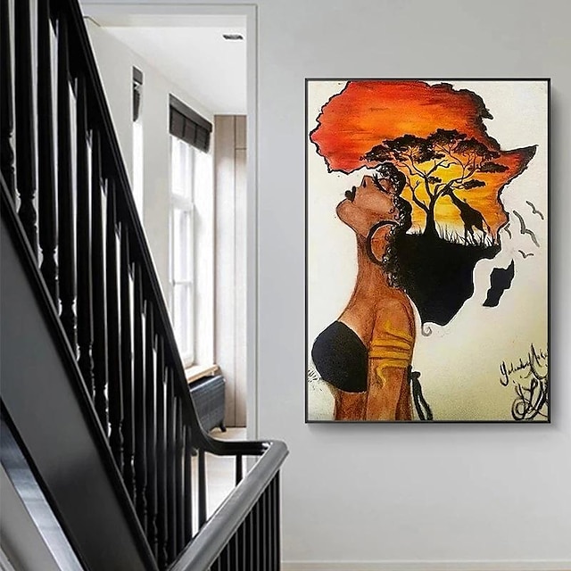  Pósteres con estampado de personas, arte de pared minimalista moderno de mujer africana, regalo para colgar en la pared, decoración del hogar, lienzo enrollado sin marco sin estirar