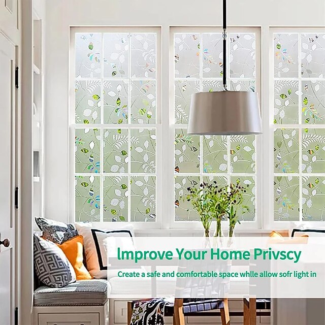 100X45cm PVC Frosted Static Cling Plants Glass Film Window Privacy