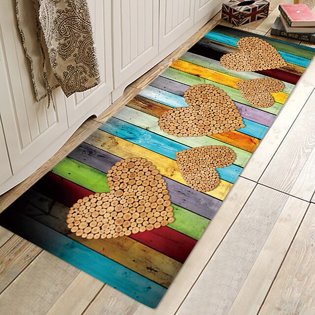  Heart Wood Pattern Suede Fabric Printing Home Entrance Floor Mat Mattress Bathroom Mat