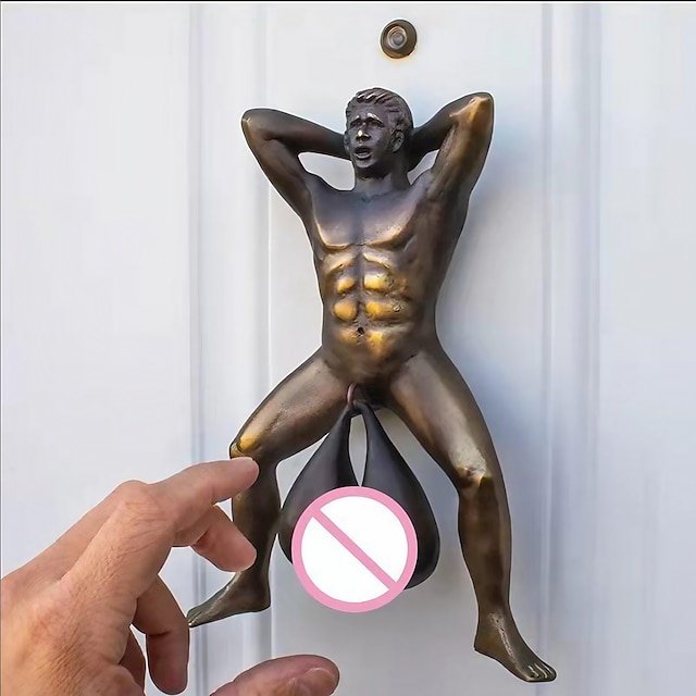  Door Knocker Vintage Hanging Doorbell Pendant Funny Muscle Man Knocking Ornaments Home Decoration For Front Door
