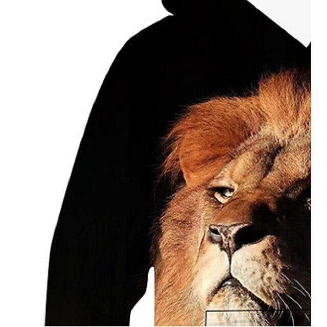 Baby & Kids Boys Clothing | Kids Unisex Hoodie Long Sleeve 3D Print Graphic Patterned Lion Animal Pocket Black Children Tops Fal