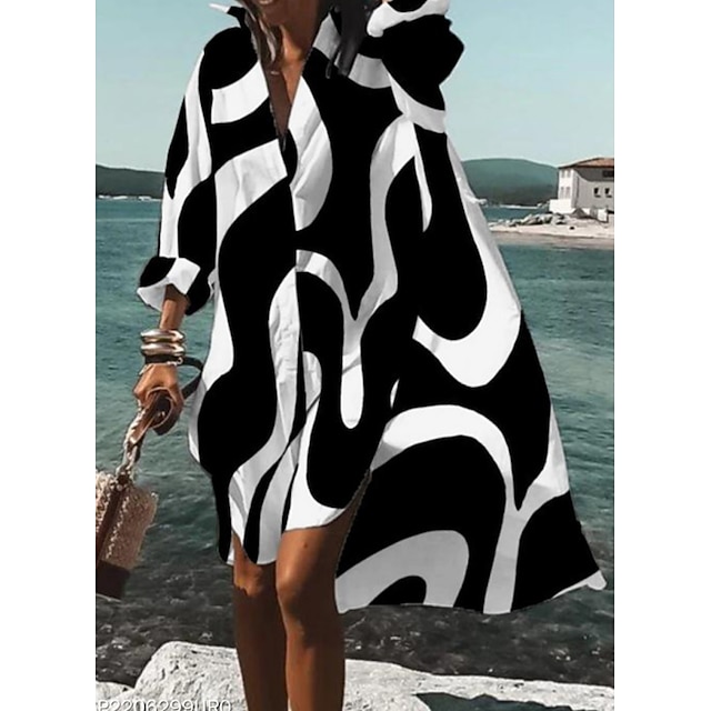  Women's Shirt Dress Casual Dress Shift Dress Daily Vacation Going out Midi Dress Casual Classic Polyester Plus High Low Rolled Cuff V Neck Winter Fall Spring Long Sleeve Loose Fit 2023 Black Color