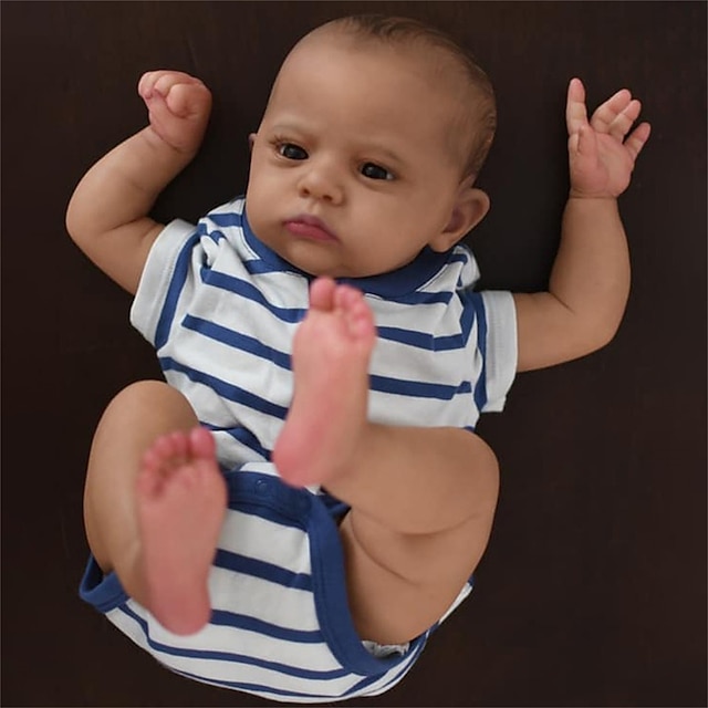  Boneca acabada de 24 polegadas já pintada em marrom escuro bebê renascido pele cameron cabelo pintado pele 3d realista