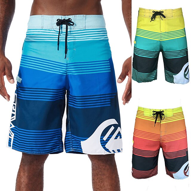  Men's Swim Trunks Swim Shorts Quick Dry Board Shorts Knee Length Bottoms Breathable Drawstring with Pockets - Swimming Surfing Beach Water Sports Stripes Summer