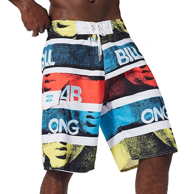  Men's Swim Trunks Swim Shorts Quick Dry Board Shorts Bathing Suit with Pockets Drawstring Swimming Surfing Beach Water Sports Stripes Summer