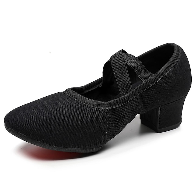  Sun lisa chaussures de ballet pour femmes chaussures de salle de bal formation performance pratique talon talon épais semelle en caoutchouc bande élastique sans lacet adultes noir