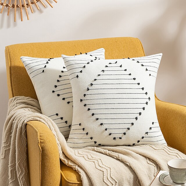 Home & Garden Home Decor | 1 pcs Striped Diamond Jacquard Polyester Pillow Cover Geometric Modern Square Seamed Traditional Clas