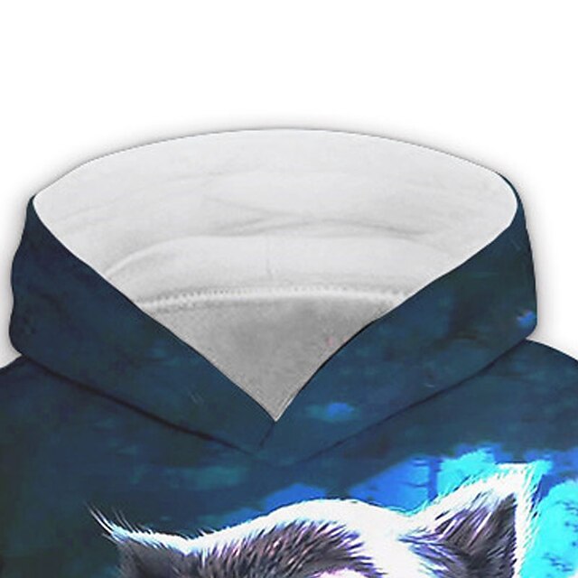 Baby & Kids Boys Clothing | Kids Boys Hoodie Long Sleeve 3D Print Wolf Animal Pocket Blue Children Tops Fall Spring Active Fashi