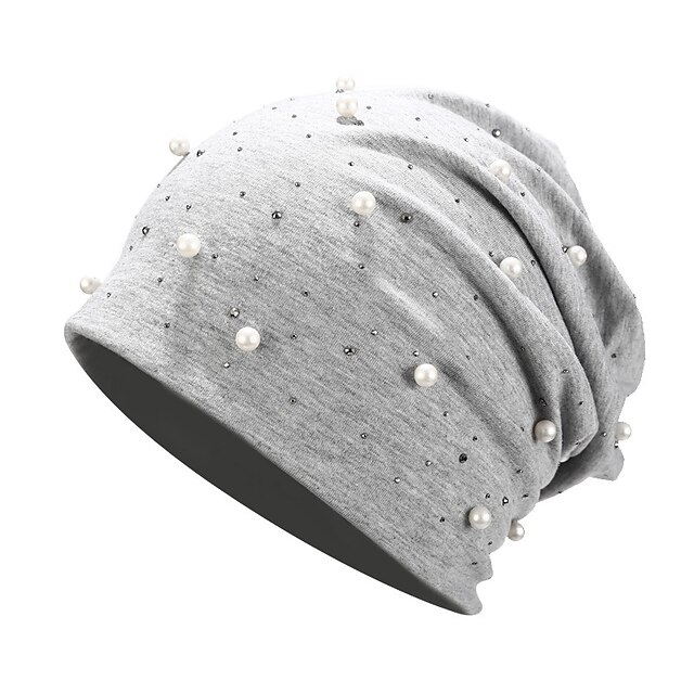 Shoes & Bags Fashion Accessories | Soft Cotton Autumn Spring Beanie Hats Women Girls Pearl Rhinestones Warm Skullies Caps Turban