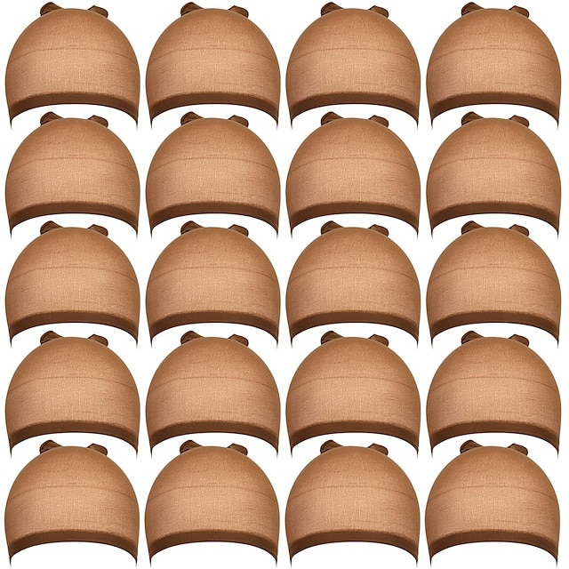 20pcs Stocking Caps for Wigs Beige Wig Cap for Women Stretchy Nylon Wig Cap