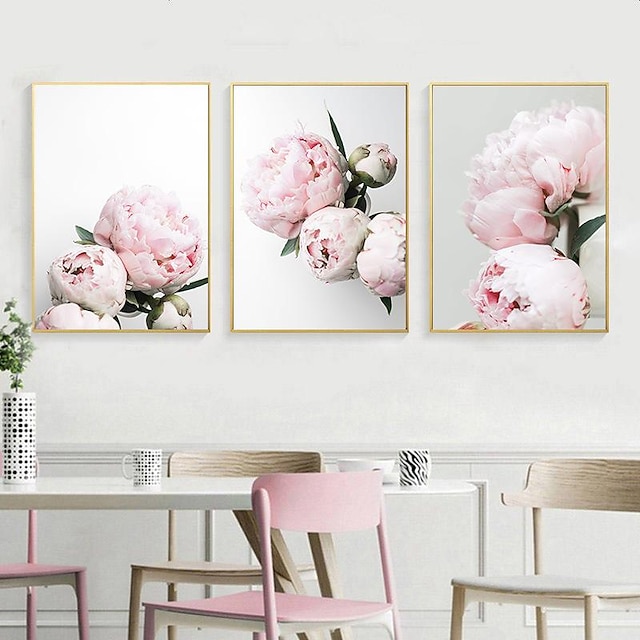  3 panelen pioenroos / roze bloem kunst aan de muur muur opknoping cadeau woondecoratie opgerold canvas geen frame ingelijste niet uitgerekt
