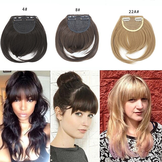  Clip in Bangs Fringe Front Neat Straight Hairpiece One Piece Clip-on Hair Extensions with Temples Cute Black Brown