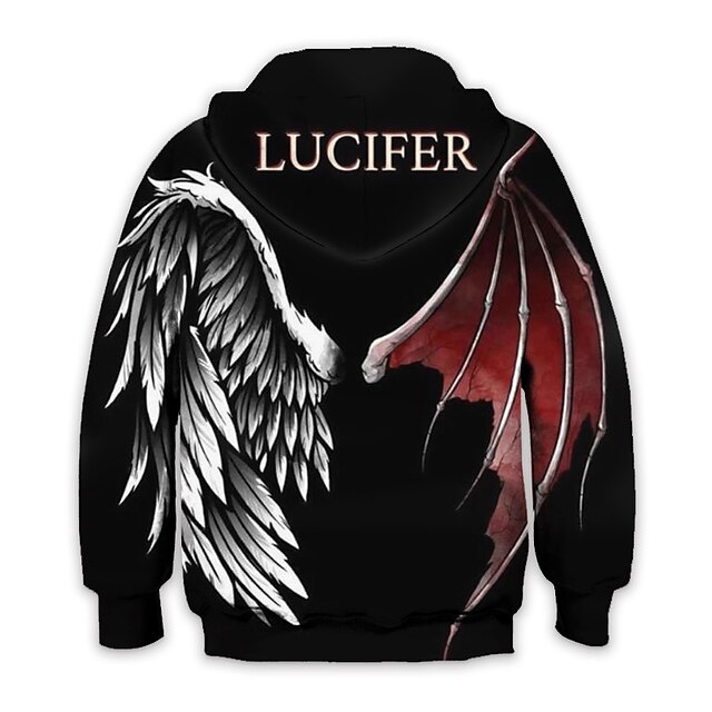 Baby & Kids Boys Clothing | Kids Unisex Boys Girls Hoodie Long Sleeve 3D Print Wings Letter Pocket Black Children Tops Fall Spri