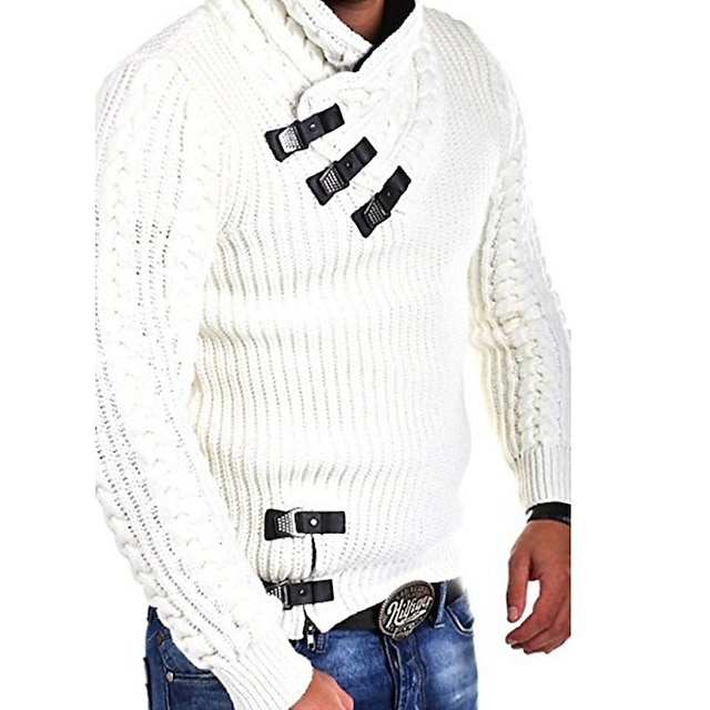  Męskie Sweter Sweter sweter Sweter z golfem Prążkowany Kable Robić na drutach Skrócona długość Dzianiny Golf Współczesny współczesny Dzienne zużycie Wyjściowe Odzież Jesień i zima Czarny Biały S M L
