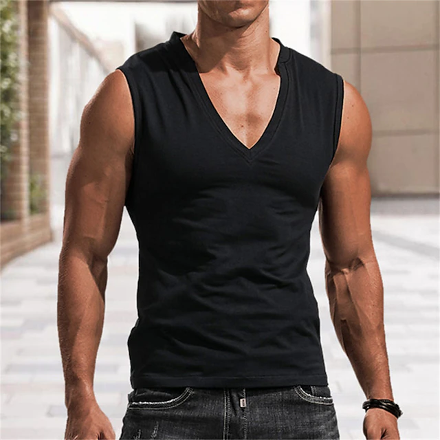 Men's Tank Top Vest Top Undershirt Sleeveless Shirt Sleeveless V Neck Spring & Summer Solid Color Fashion Designer Casual Street Daily Holiday Black White Gray Top Tee for Men 13