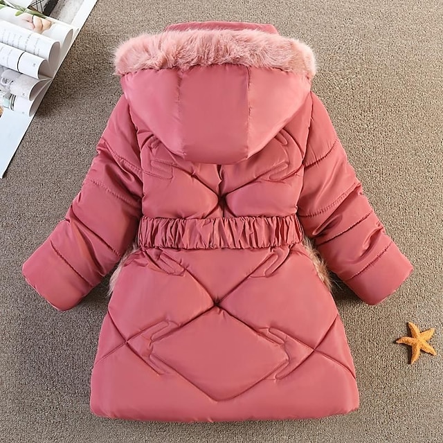 Baby & Kids Girls Clothing | Kids Girls Coat Long Sleeve Black Pink Wine Plain Pocket Winter Active Daily 3-10 Years - ED34629