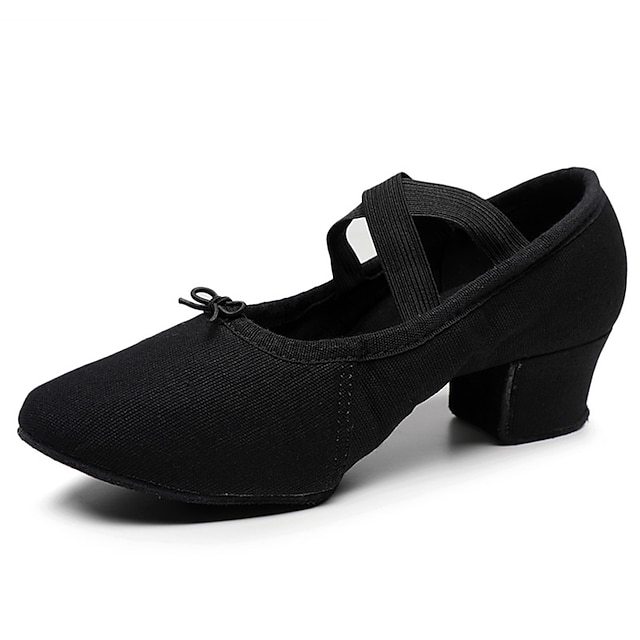  SUN LISA Women's Ballet Shoes Ballroom Shoes Training Performance Practice Chinese Dance Heel Thick Heel Leather Sole Lace-up Elastic Band Adults' Black
