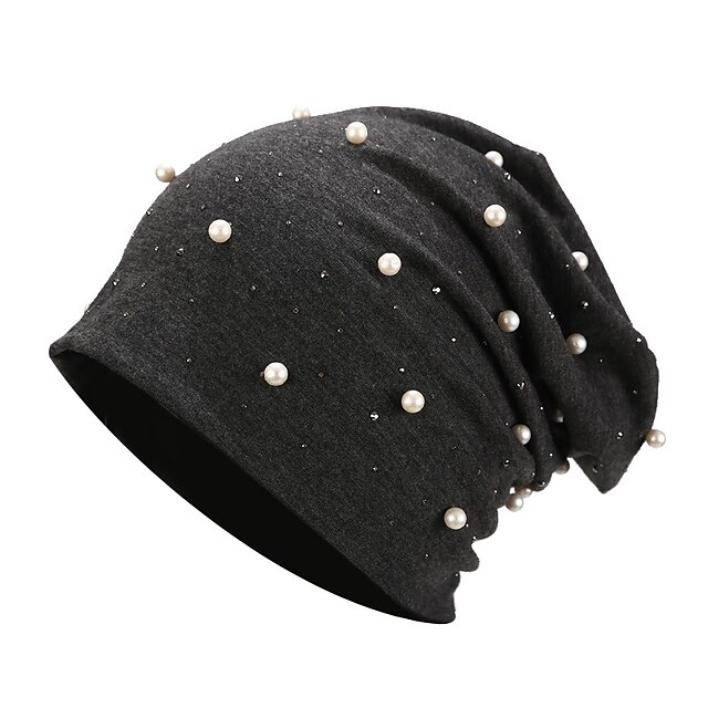 Shoes & Bags Fashion Accessories | Soft Cotton Autumn Spring Beanie Hats Women Girls Pearl Rhinestones Warm Skullies Caps Turban