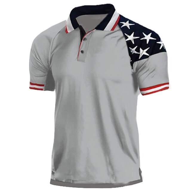 Men's Polo Shirt Golf Shirt National Flag Turndown Black White Blue ...