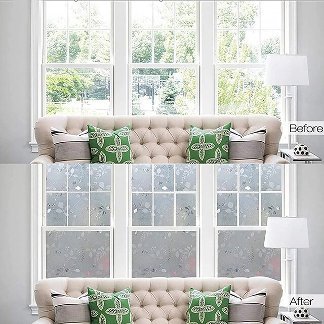 100X45cm PVC Frosted Static Cling Plants Glass Film Window Privacy