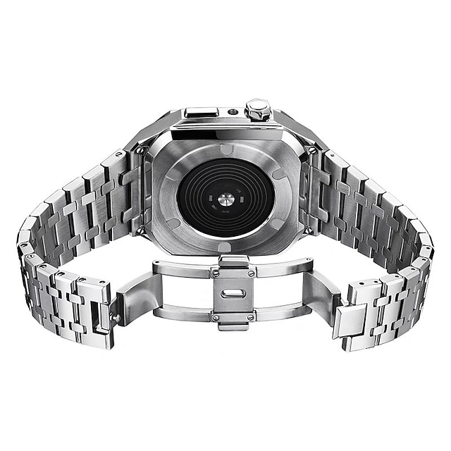  Link Bracelet متوافق مع Apple Watchband 44 ملم 45 ملم مع حالة ترف مشبك فراشة ستانلس ستيل استبدال حزام الساعة إلى iwatch Series 8 7 6 5 4 SE