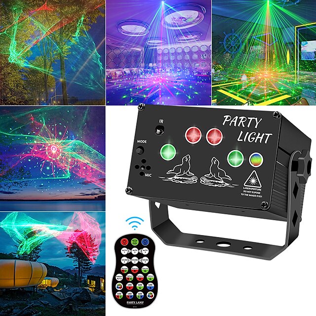  DJ Party Lights Stage Laser Northern Light Effect RGB Sound Activated Disco Strobe Lighting with Remote Control Music Show Projector for Indoor Birthday Karaoke Club KTV