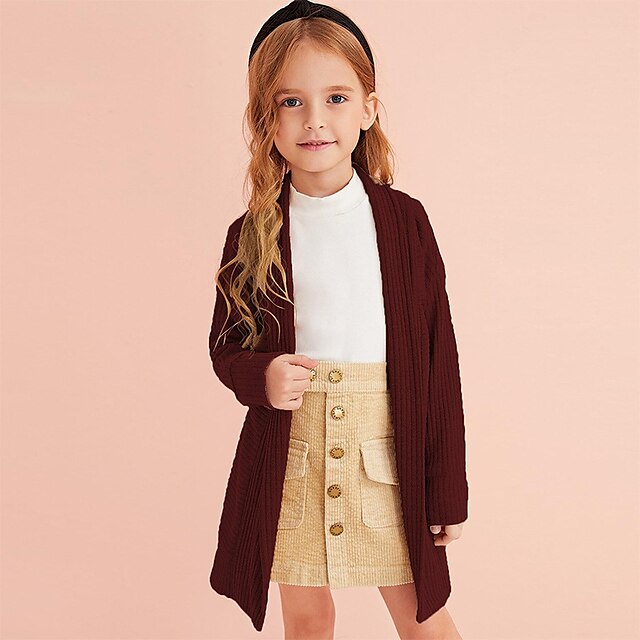 Baby & Kids Girls Clothing | Kids Girls Coat Long Sleeve Black Wine Khaki Plain Fall Spring Active Daily 2-6 Years - EV48190