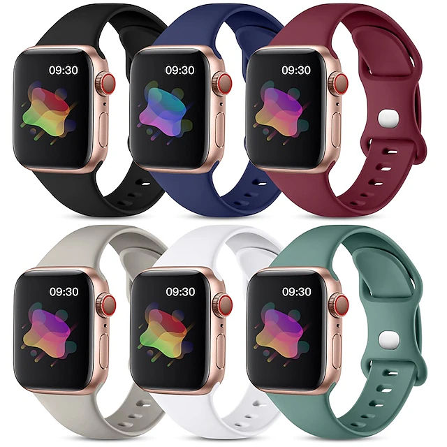 6 Pack Sport Band Compatible with Apple Watch band 38mm 40mm 41mm 42mm 44mm 45mm 49mm Women Men Waterproof Soft Silicone Strap Replacement Wristband for iwatch Series Ultra 8 7 6 5 4 3 2 1 SE 12