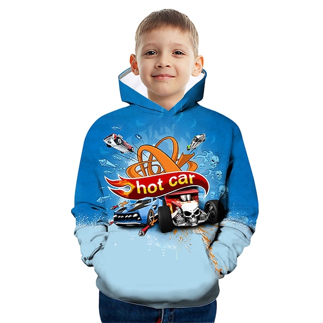 Baby & Kids Boys Clothing | Kids Boys Hoodie Long Sleeve 3D Print Graphic Patterned Pocket Dusty Blue Royal Blue Light Blue Chil