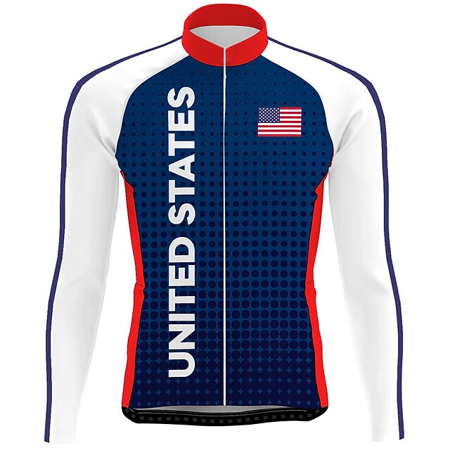  21Grams Men's Cycling Jersey Long Sleeve Bike Top with 3 Rear Pockets Mountain Bike MTB Road Bike Cycling Breathable Quick Dry Moisture Wicking Reflective Strips Blue White Color Block American / USA