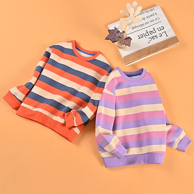 Baby & Kids Boys Clothing | Kids Boys Sweatshirt Long Sleeve Stripe Purple Orange Children Tops Spring Summer Active Cool Daily 