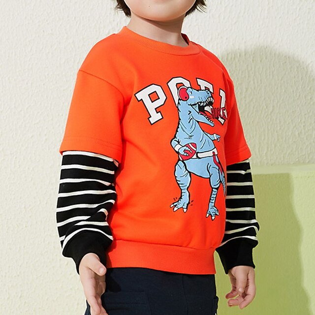 Baby & Kids Boys Clothing | Kids Boys Sweatshirt Long Sleeve Dinosaur Letter White Orange Children Tops Fall Spring Active Cool 