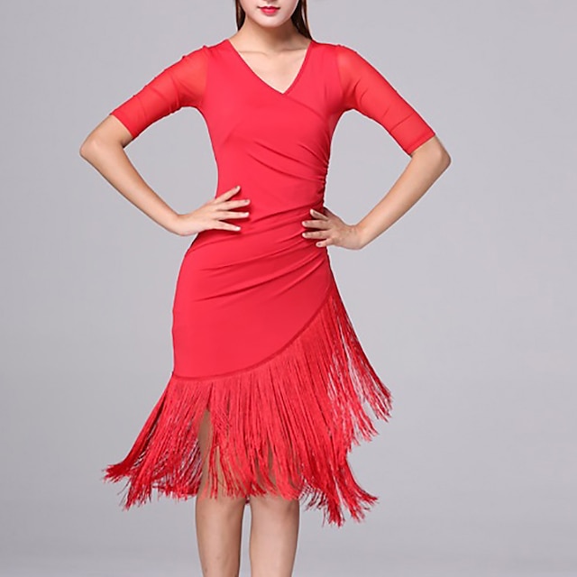  לבוש אקטיבי שמלה הדפסה פרנזים מוצק בגדי ריקוד נשים הדרכה הצגה חצי שרוול גבוה מילק פייבר