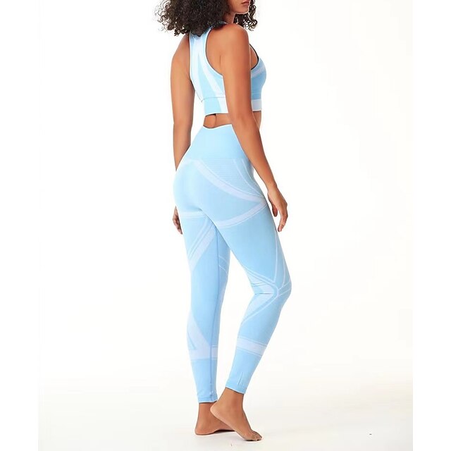 Sports & Outdoors Exercise, Fitness & Yoga | Womens 2pcs Yoga Suit Summer 2 Piece Color Block Clothing Suit Blue Yoga Fitness Ru