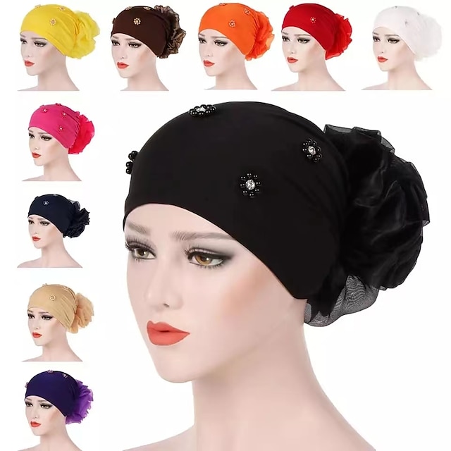  New Women Hair Loss Cap Beanie Skullies Flower Pearls Muslim Cancer Chemo Cap Islamic Indian Hat Cover Head Scarf Fashion Bonnet