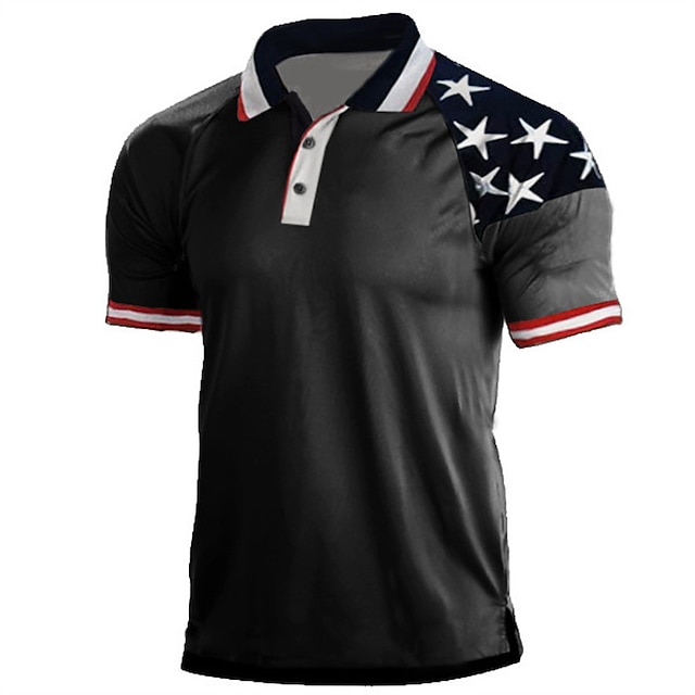 Herren Stern Veteranen Patriotisch Poloshirts Golfshirt Kurzarm Hemd Umlegekragen Straße Täglich 3D-Druck Schwarz Weiß Wein Königsblau Dunkelgrün 3D Button-Down Bekleidung Mode Lässig Atmungsaktiv