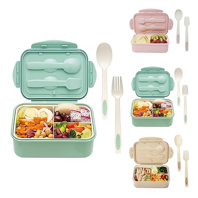  Lunch Box 1.1L Bento Lunch Box Meal Prep for Kids Childrens Adult with Spoon and Fork Durable Heat Resistant Leak-proof Bpa-free and Food-safe Materials