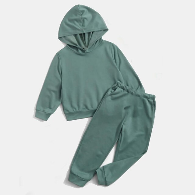 Baby & Kids Boys Clothing | Kids Boys Hoodie & Pants Hoodie Set Clothing Set 2 Pieces Long Sleeve Green Solid Color Street Sport