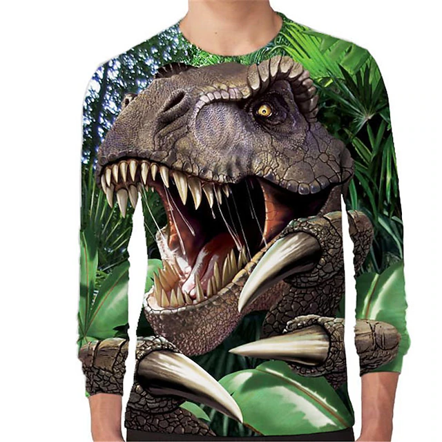 Kids Boys T shirt Long Sleeve 3D Print Dinosaur Animal Crewneck Green Children Tops Fall Spring Active Fashion Daily Daily Outdoor Regular Fit 3-12 Years 6