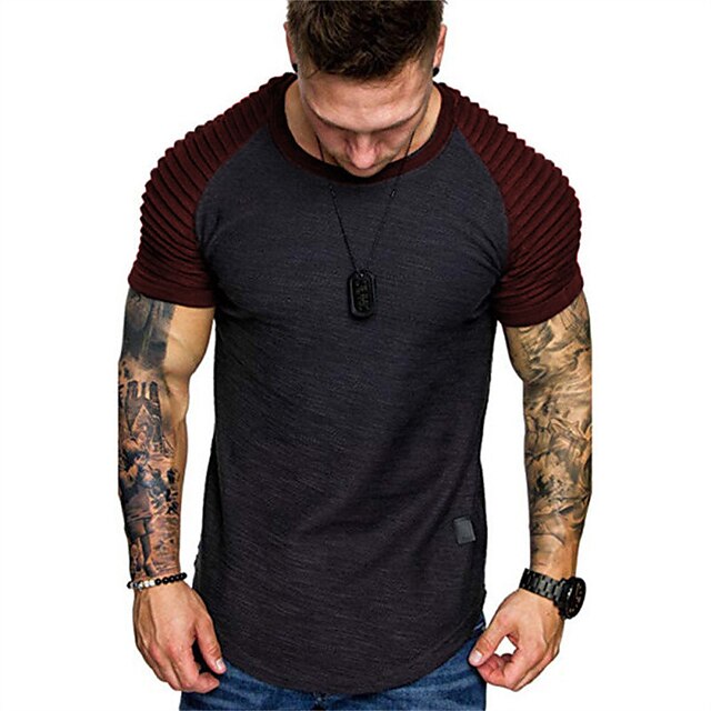 Mens Clothing Mens Tees & Tank Tops | Mens T shirt Tee Graphic Patterned Color Block Crew Neck Street Daily Patchwork Short Slee