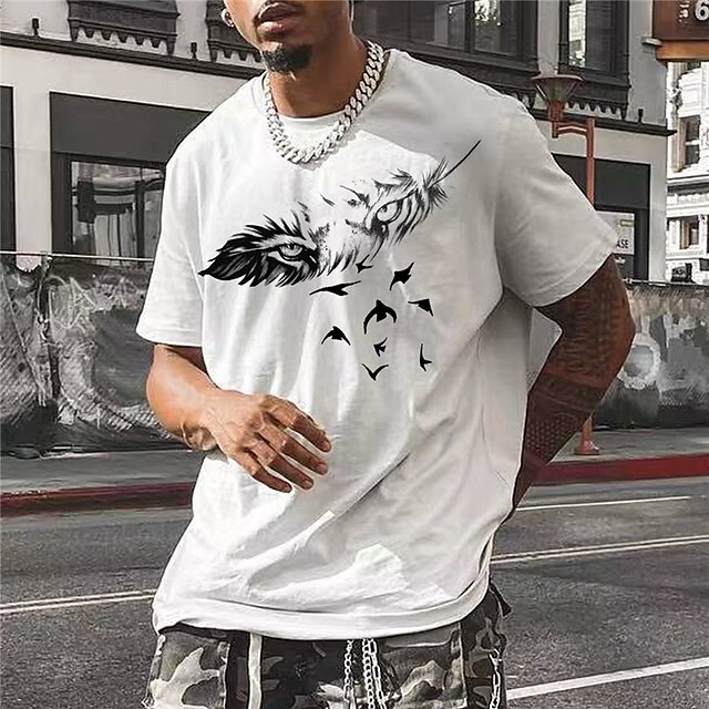 Mens Clothing Mens Tees & Tank Tops | Mens Unisex T shirt Tee Hot Stamping Graphic Prints Feather Crew Neck Street Daily Print S
