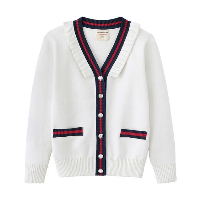 Baby & Kids Girls Clothing | Kids Girls Coat Long Sleeve White Royal Blue Red Plain Patchwork Fall Winter Adorable Sport 4-12 Ye