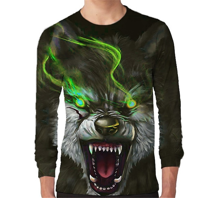 Baby & Kids Boys Clothing | Kids Boys T shirt Long Sleeve 3D Print Wolf Animal Crewneck Green Children Tops Fall Spring Active F