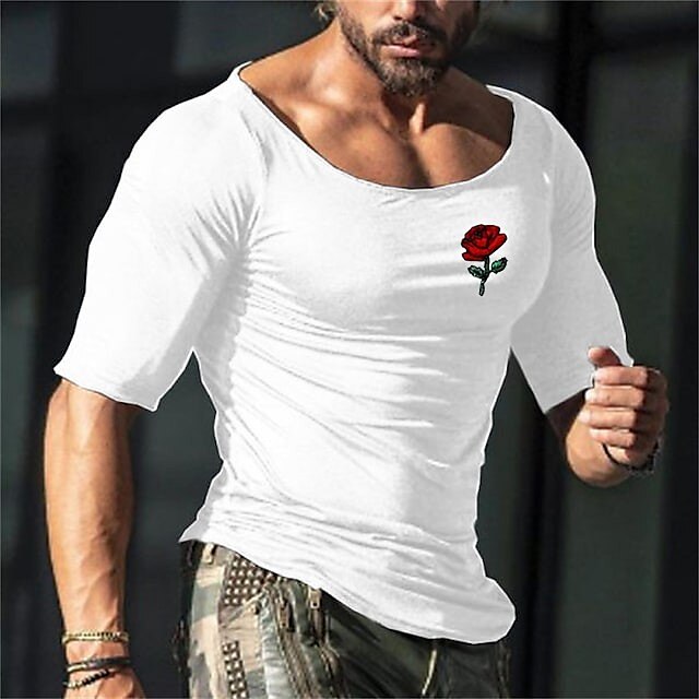 Mens Clothing Mens Tees & Tank Tops | Mens T shirt Tee Solid Color Rose Round Neck Casual Daily Half Sleeve Tops Casual White Bl